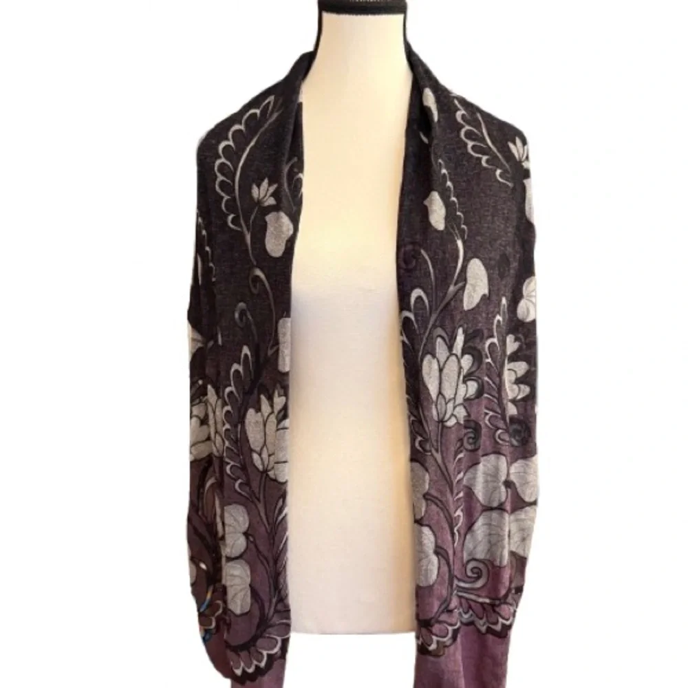 Reversible Purple & Black Floral Scarf – 14” x 60” Lightweight Day to Night